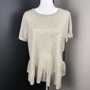 Doe Rae Striped Tunic Top Ruffle Hem Button Cuff Women's Size L